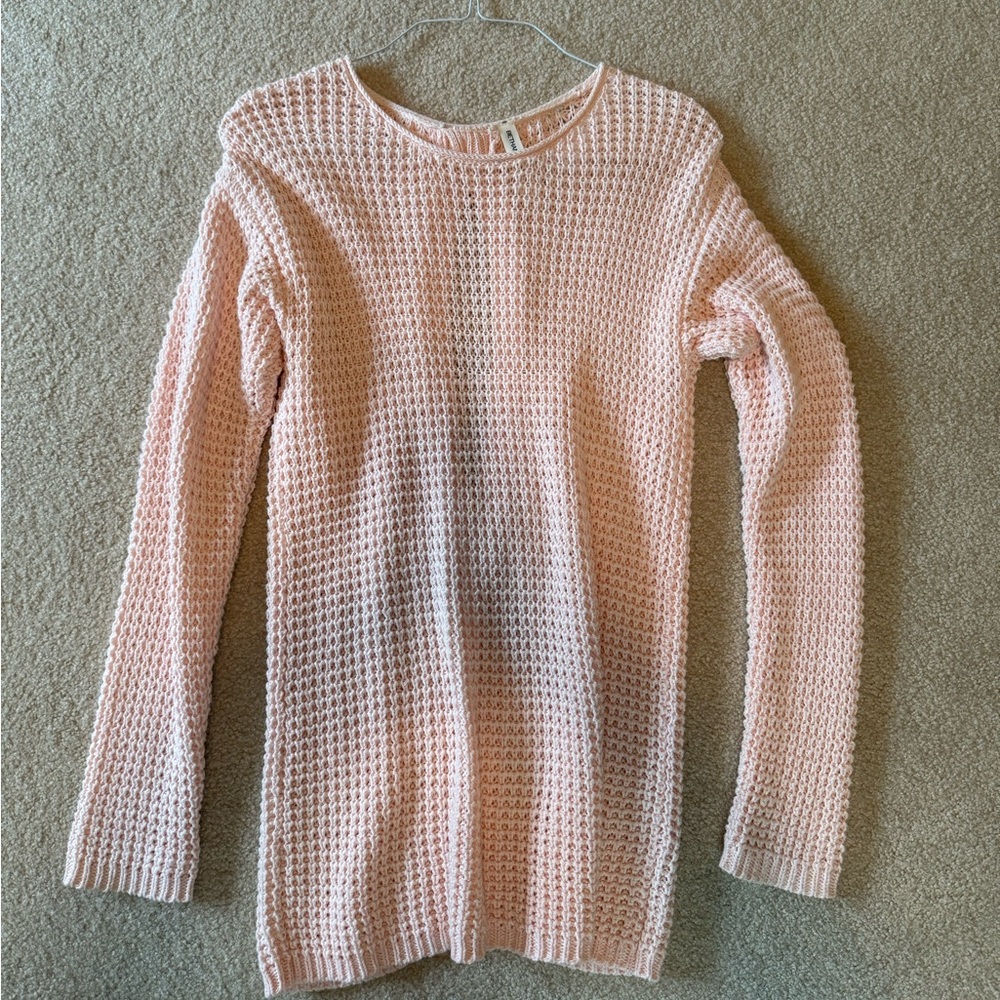 Bethany Mota Pink Crew Neck Sweater with Waffle Knit and Back Bow Detail Size M